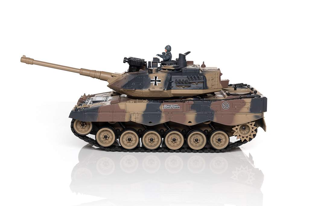 Carro armato da guerra R/C Leopard 2 telecomandato, effetti sonori, luce, funzione di sparo ecc.