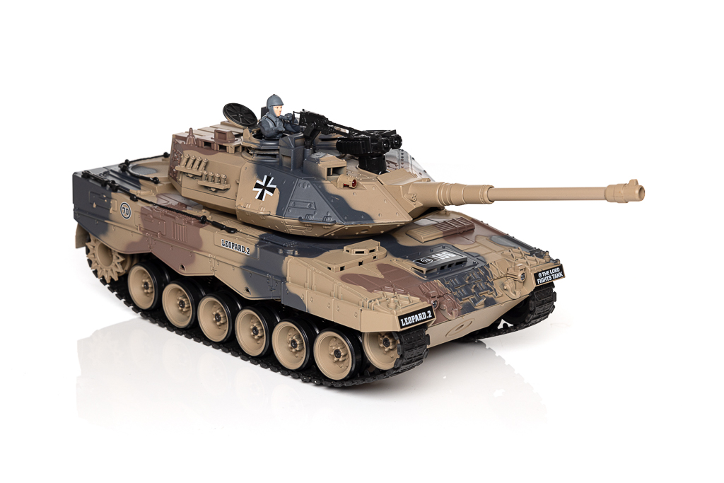Carro armato da guerra R/C Leopard 2 telecomandato, effetti sonori, luce, funzione di sparo ecc.