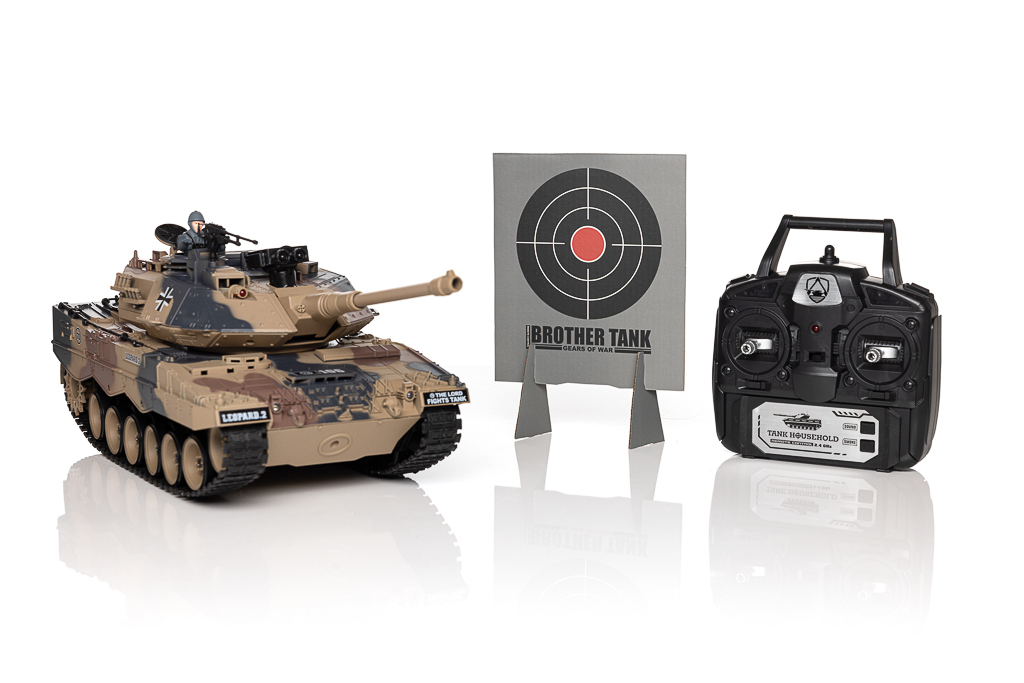 Carro armato da guerra R/C Leopard 2 telecomandato, effetti sonori, luce, funzione di sparo ecc.