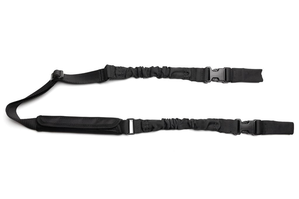 Tactical bungee rifle sling with shoulder pads - black