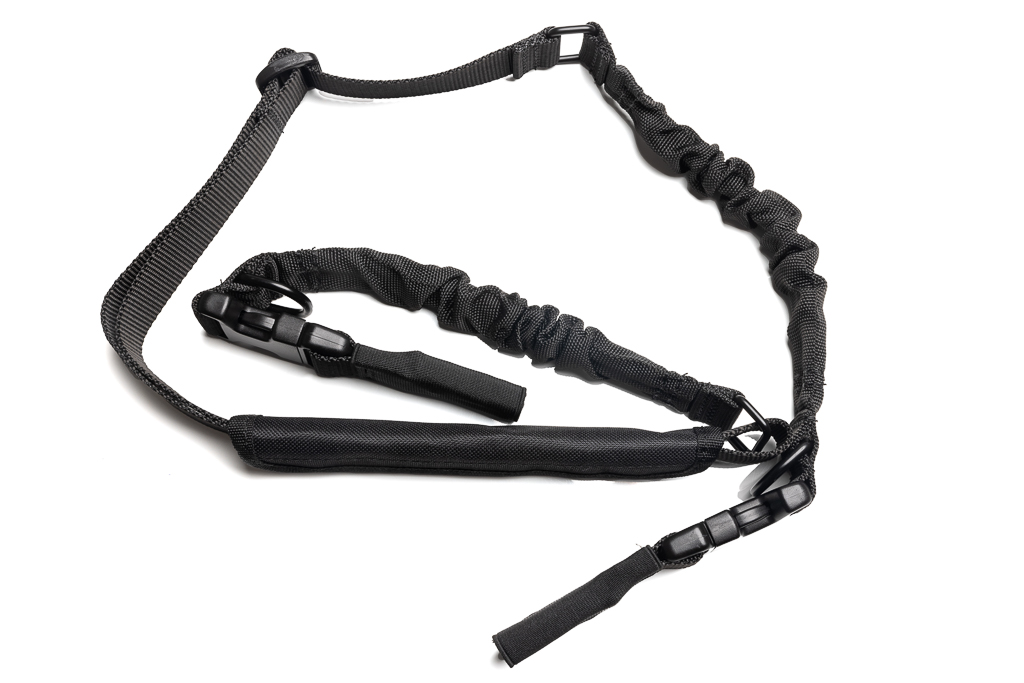 Tactical bungee rifle sling with shoulder pads - black