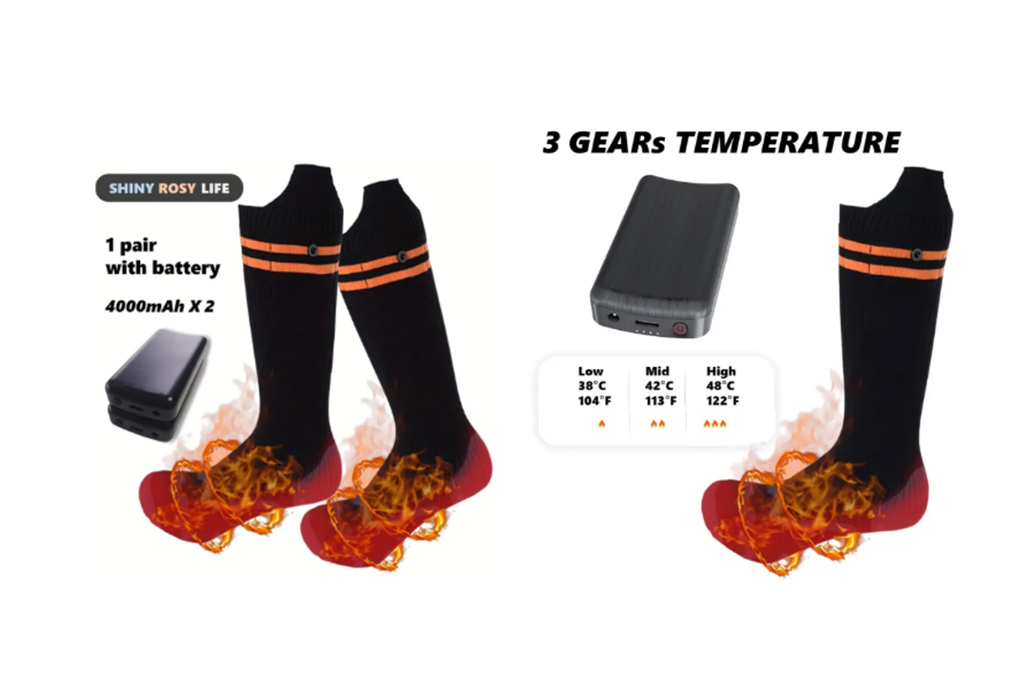 Calze invernali riscaldabili ad asciugatura rapida con 2 batterie agli ioni di litio da 3,7 V